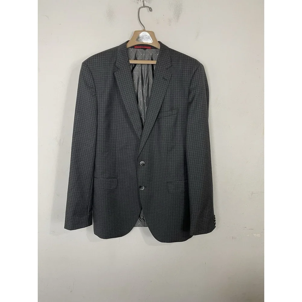 Hugo Boss Mens Blazer 44L Gray Plaid 100% Wool Sport Coat Evening Wedding Easter